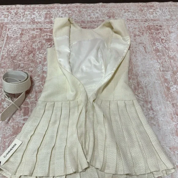 NWT Commense Tweed Pleated Cream Dress - Picture 12 of 14